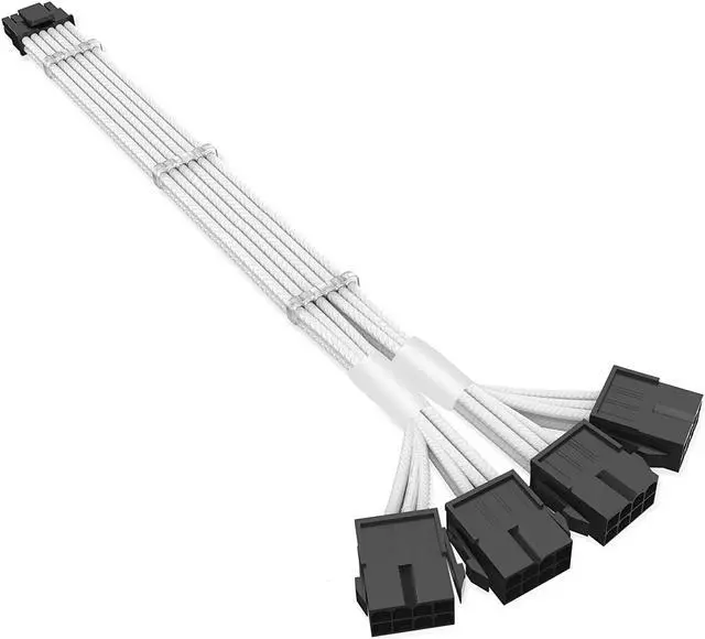 Main image of SYBECHATF RTX 4090 4080 4070TI 16Pin(12+4) to 4x8Pin PCI-E 5.0 Sleeved Extension Cable,12Pin to 4x8Pin Compatible 4090 4080 4070TI Series and RTX3090ti,14inch with Cable Combs (16AWG/White)