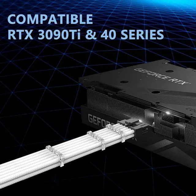 Alt view image 4 of 7 - SYBECHATF RTX 4090 4080 4070TI 16Pin(12+4) to 4x8Pin PCI-E 5.0 Sleeved Extension Cable,12Pin to 4x8Pin Compatible 4090 4080 4070TI Series and RTX3090ti,14inch with Cable Combs (16AWG/White)