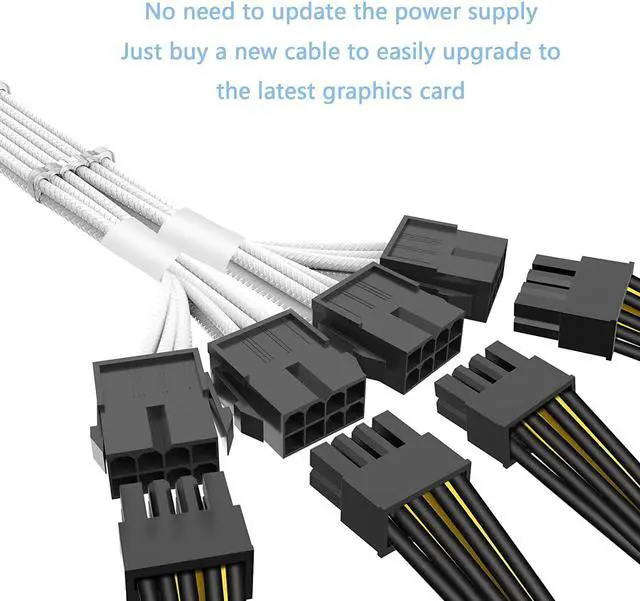 Alt view image 6 of 7 - SYBECHATF RTX 4090 4080 4070TI 16Pin(12+4) to 4x8Pin PCI-E 5.0 Sleeved Extension Cable,12Pin to 4x8Pin Compatible 4090 4080 4070TI Series and RTX3090ti,14inch with Cable Combs (16AWG/White)