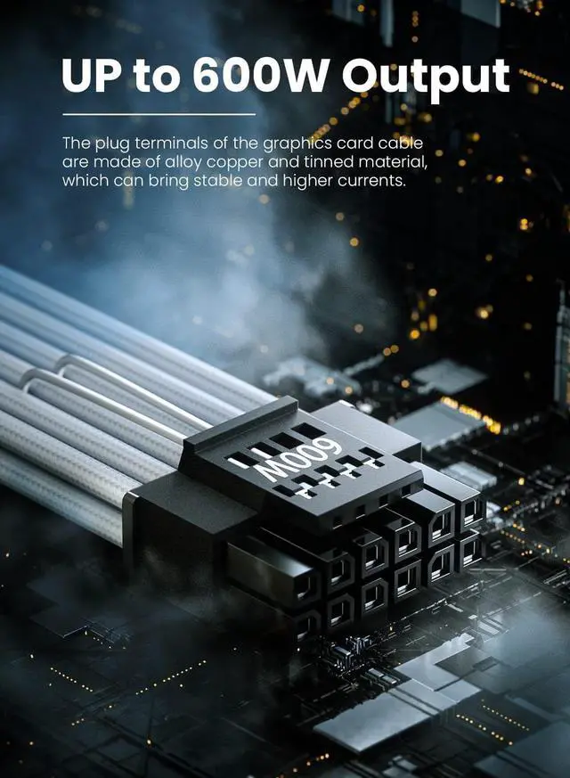 Alt view image 3 of 7 - Fasgear PCI-e 5.0 Extension Cable 30cm/1ft 16 Pin(12+4) Male to PCIE 5.0 3x8Pin(6+2) Female Sleeved Extension Cable with 4 Cable Combs 12VHPWR 16AWG Cable Compatible for GPU 3090Ti & RTX 4080 4090