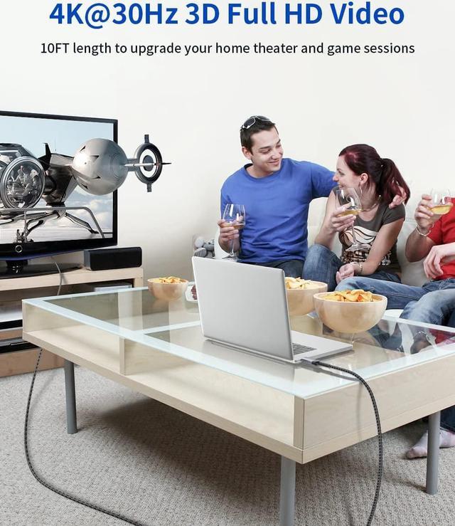 Alt view image 3 of 7 - JSAUX 4K DisplayPort to HDMI Cable Adapter 10FT, DP to HDMI Male Video UHD 4K@30Hz/2K@60/1080P@120 Nylon DP to HDTV Uni-Directional Cord for Dell, Projector, Desktop, AMD, NVIDIA, Lenovo, HP, ThinkPad