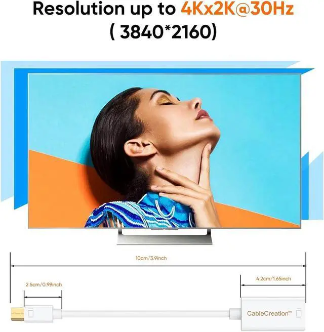 Alt view image 5 of 7 - 4K Mini DisplayPort to HDMI Adapter Mini DP(Thunderbolt Port Compatible) to HDMI AV HDTV Male to Female Adaptor for Mac Book Imac White Color