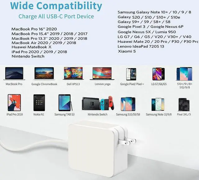 Alt view image 2 of 7 - Mac Book Pro Charger - 96W USB C Charger Power Adapter for USB C Port MacBook Pro & MacBook Air 16 15 14 13 inch Ipad and All C Device USB c Laptop Chargers Included Cable