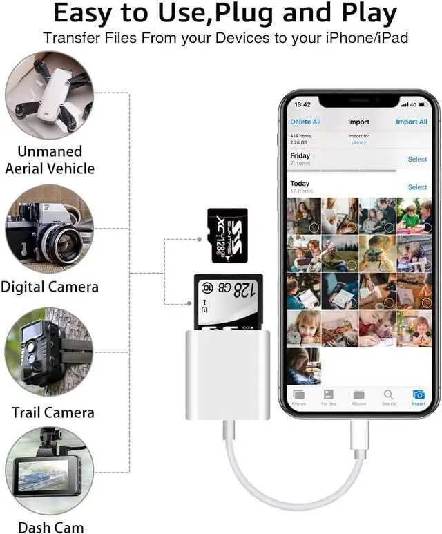 Alt view image 3 of 7 - Sd Card Reader for iPhone iPad Camera,Dual Card Slot Memory Card Reader Supports SD and TF Card Trail Camera Viewer Sd Card Adapter Portable Micro Sd Card Reader No Application Required Plug and Play