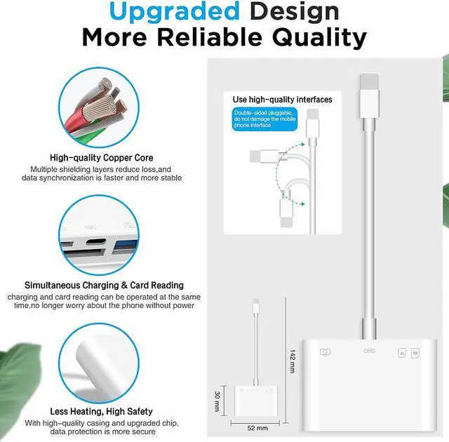 Alt view image 4 of 7 - SD Card Reader for iPhone,USB Camera Adapter 4 in 1 USB Female OTG Adapter for SD/TF Card, Memory Card Reader USB Adapter for iPhone with Charging Port,Plug and Play