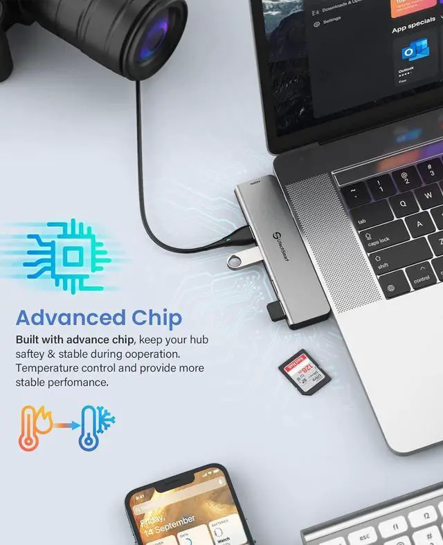 Alt view image 7 of 7 - USB C Hub Adapter MacBook - UtechSmart 7 in 2 MacBook Pro/Air Accessories Multiport Adapter with Thunderbolt 3 Port, 100W PD 4K@30Hz, 40Gbps 4K HDMI, 3*USB3.0 Data Port SD and MicroSD Card Reader