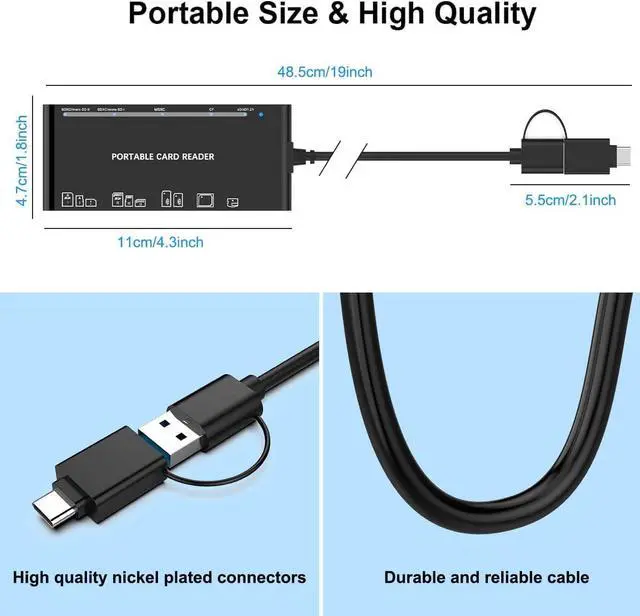 Alt view image 7 of 7 - USB C USB3.0 Multi Card Reader, SD/TF/CF/Micro SD/XD/MS 7 in 1 Memory Card Reader/Adapter/Hub for SD SDXC SDHC CF CFI TF Micro SD Micro SDXC Micro SDHC MS MMC UHS-I Cards,for Windows/Mac/Linux/Android