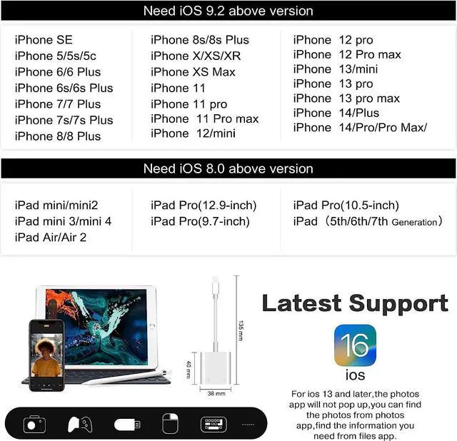 Alt view image 3 of 7 - USB Camera Adapter with Charging Port Portable USB Female OTG Adapter Compatible for iPhone iPad iPad to USB Adapter Plug and Play Support Card Reader