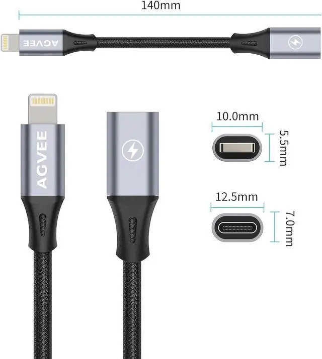 Alt view image 7 of 7 - 2 Pack 4 inch 30W USB-C Female to Lightning Cable Adapter Type-C to 8 Pin Male PD Fast Charging Converter Cord Data Sync Connector for iPhone 13 12 11 Airpods iOS Devices Carplay Dark Gray