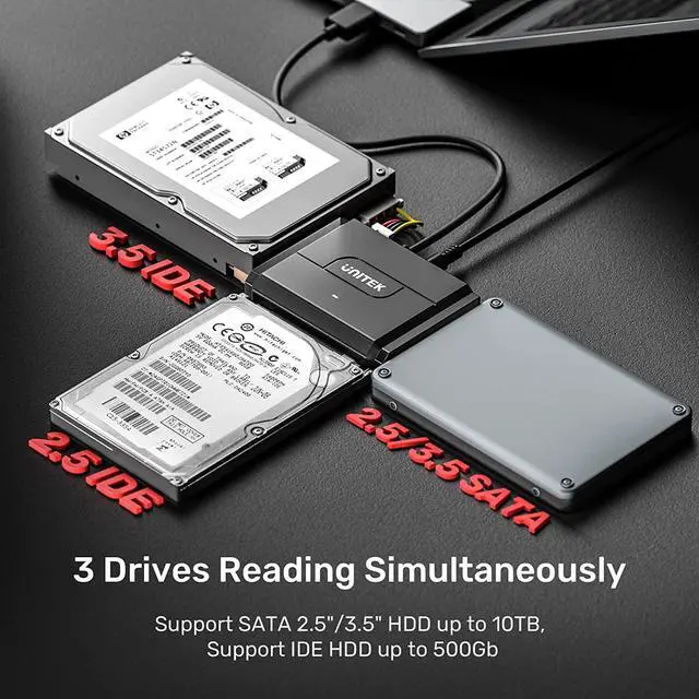 Alt view image 2 of 7 - Unitek SATA/IDE to USB 3.0 Adapter, IDE Hard Drive Adapter Kit Recovery Converter for Universal 2.5"/3.5" Inch IDE and SATA External HDD/SSD, Support 10TB