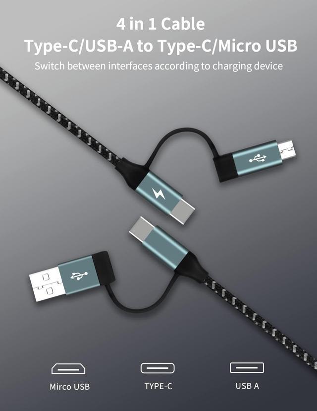 Alt view image 2 of 7 - MOMAX Multi USB C Fast Charging Cable, 4 in 1 USB C/USB A to USB C/Micro USB PD 60W Nylon Braided Multiple USB Cable Charge Adapter Connector for All Android, Data Transfer, QC Fast Charging (Grey)