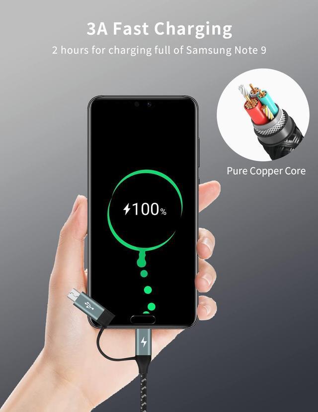 Alt view image 4 of 7 - MOMAX Multi USB C Fast Charging Cable, 4 in 1 USB C/USB A to USB C/Micro USB PD 60W Nylon Braided Multiple USB Cable Charge Adapter Connector for All Android, Data Transfer, QC Fast Charging (Grey)