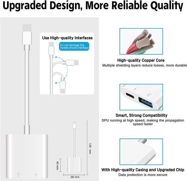Alt view image 5 of 7 - USB Camera Adapter USB Female OTG Adapter for iPhone iPad Portable USB Adapter for iPhone with Charging Port No Application Plug and Play