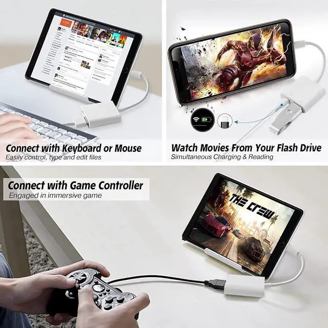 Alt view image 6 of 7 - USB Camera Adapter USB Female OTG Adapter for iPhone iPad Portable USB Adapter for iPhone with Charging Port No Application Plug and Play