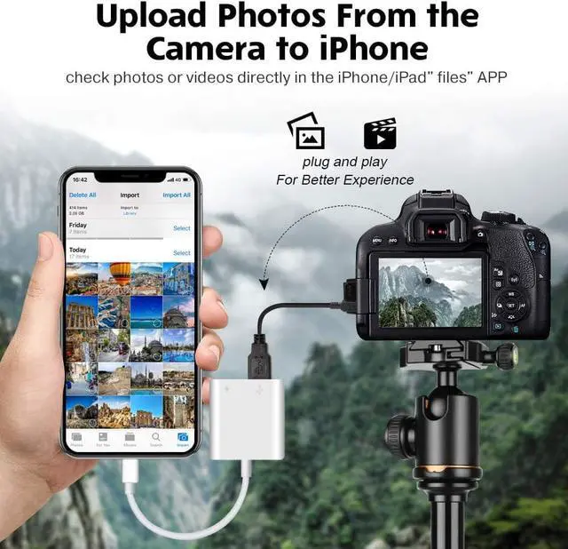Alt view image 7 of 7 - USB Camera Adapter USB Female OTG Adapter for iPhone iPad Portable USB Adapter for iPhone with Charging Port No Application Plug and Play