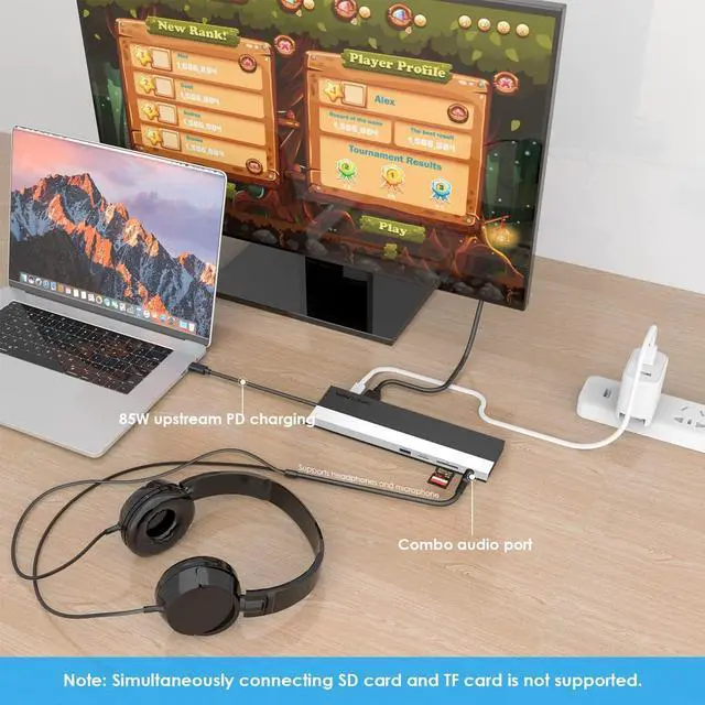 Alt view image 6 of 7 - Docking Station Dual Monitor, WAVLINK 14-in-1 Aluminum USB-C/A Laptop Dock with 2x5K HDMI,2x5K DP,1000Mbps Ethernet,6 USB 3.0,Audio&Mic,for Mac M1/M2/,Dell,h P,Surface Pro