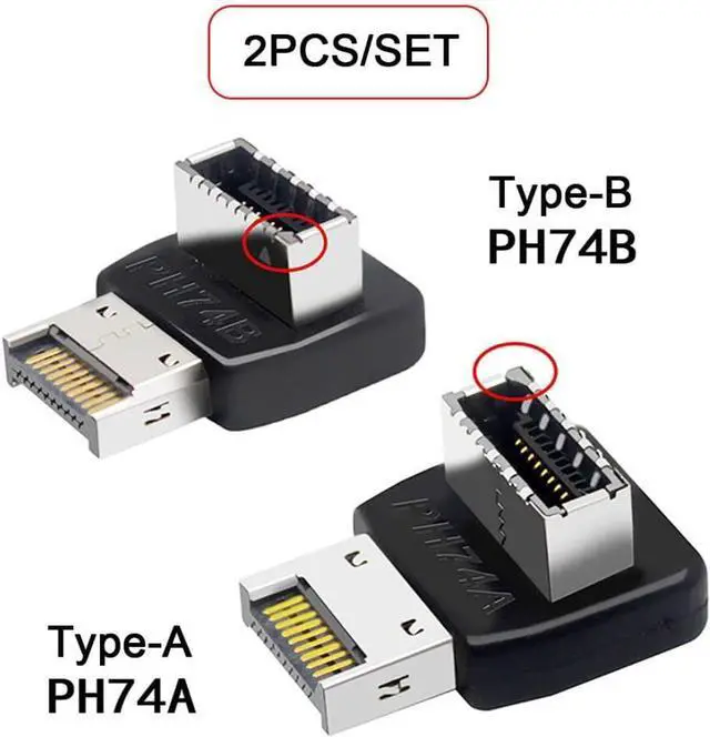 Alt view image 2 of 7 - 2 Pack USB 3.1 Type-E Front Panel Socket Motherboard Header 90 Degree Angled Adapter