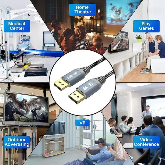 Alt view image 6 of 6 - 8K DisplayPort 1.4 Cable 12 Feet DP Cord From 1.5-30FT (8K@60Hz 4K@144Hz 1080P@240Hz 2K 32.4Gbps) HBR3 HDCP HDR FreeSync G-Sync Braided Display Port for Monitor 3090 Graphics + 5 Ties-NOT HDMI