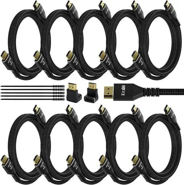 Main image of 4K HDMI Cable 15 Feet (10 Pack), Ultra HD HDMI 2.0 Cable, Nylon Braided & Gold-Plated Connectors, 4K @ 60Hz, 2K,1080P, HDCP 2.2, ARC, Bulk HDMI Cables for Laptop, Monitors, HDTV, PS5, Xbox One & More