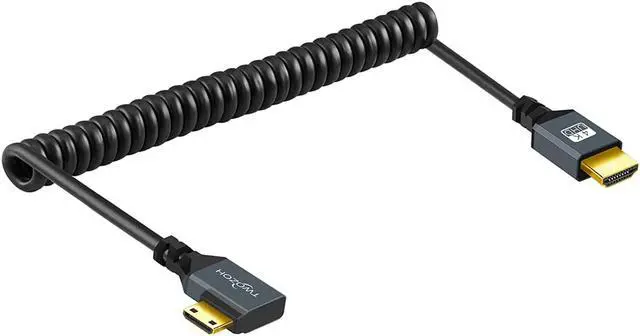 Main image of Twozoh 90° Degree Coiled Mini HDMI to HDMI Cable, Right Angled Mini HDMI to HDMI Coiled Cable Support 4K/3D 1080p Extend up to 1.5M / 5FT