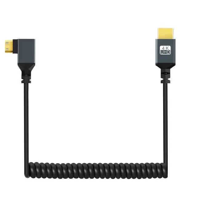 Alt view image 2 of 7 - Twozoh 90° Degree Coiled Mini HDMI to HDMI Cable, Right Angled Mini HDMI to HDMI Coiled Cable Support 4K/3D 1080p Extend up to 1.5M / 5FT