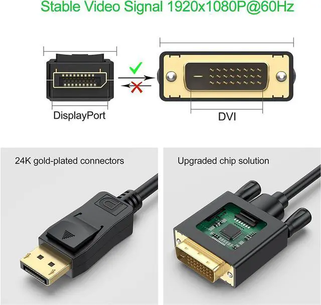 Alt view image 3 of 7 - DisplayPort to DVI Cable 10ft (DP to DVI-D Cable), Display Port to DVI-D Cable Adapter Compatible with PC, Laptop, HDTV, Projector, Monitor, More- Gold-Plated