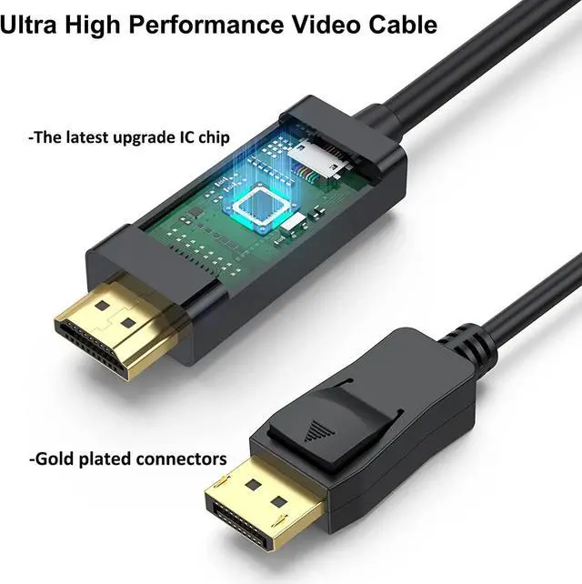 Alt view image 5 of 7 - DisplayPort to HDMI Cable 15 feet Display Port (DP) to HDMI Male to Male Adapter Cable 1080P HDTV - Gold-Plated