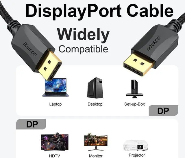 Alt view image 4 of 7 - DisplayPort Cable 10-Pack 6 Feet Thin DP to DP 1.2 Cable Cord [4K@60Hz 2K@165Hz 2K@144Hz] Display Port to Display Port Cable Braided for Computer Laptop Docking Station Monitor and More
