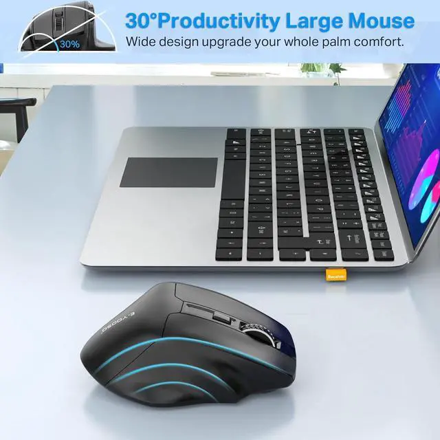 Alt view image 3 of 7 - E-YOOSO Large Wireless Mouse for Big Hands, X-31 Cordless Ergo Computer Mouse, 6 Buttons, 5-Level 4800 DPI, 18 Months Battery Life, for Laptop, PC, Chromebook (Black)