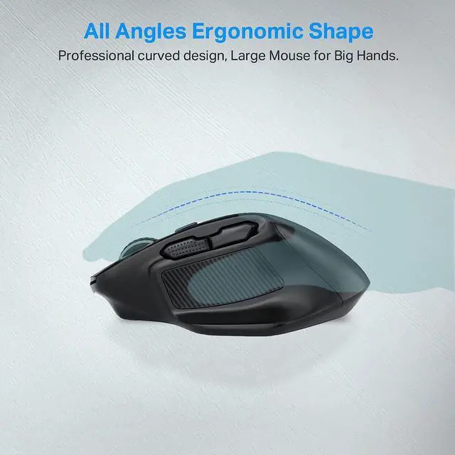 Alt view image 2 of 7 - E-YOOSO Large Wireless Mouse for Big Hands, X-31 Cordless Ergo Computer Mouse, 6 Buttons, 5-Level 4800 DPI, 18 Months Battery Life, for Laptop, PC, Chromebook (Black)