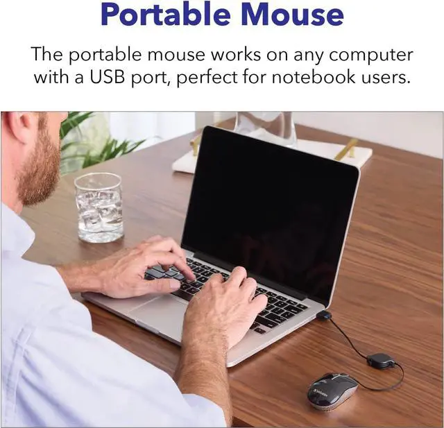 Alt view image 6 of 7 - Wired Optical Computer Mini USB-A Mouse - Plug & Play Corded Small Travel Mouse with Retractable Cable  Blue 98616