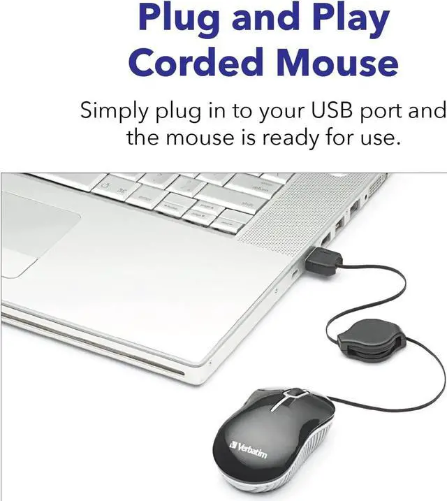 Alt view image 5 of 7 - Wired Optical Computer Mini USB-A Mouse - Plug & Play Corded Small Travel Mouse with Retractable Cable  Blue 98616