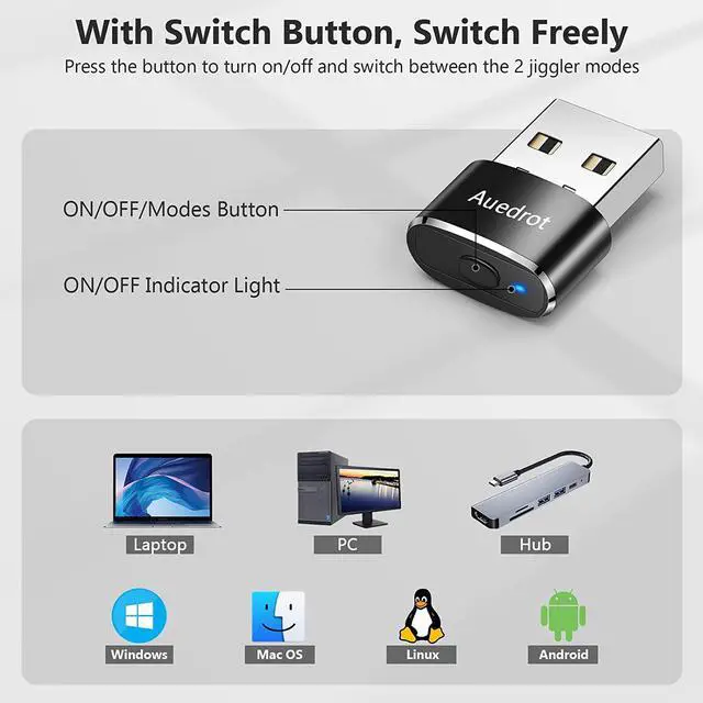 Alt view image 5 of 7 - Mouse Jiggler Undetectable Mouse Jiggers USB Mouse Mover with Switch Button, Automatic Mouse Wiggler with 2 Jiggle Modes, Mouse Mover Device, Plug & Play, Keep Computer/Laptop Awake, Black