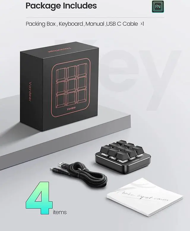 Alt view image 7 of 7 - Vaydeer One-Handed Mechanical Keyboard Support NKRO, Hotkeys, One-Click Start,9 Fully Programmable Keys with Floating Window and Macro Multifunctional Keypad Compatible with iOS,Windows