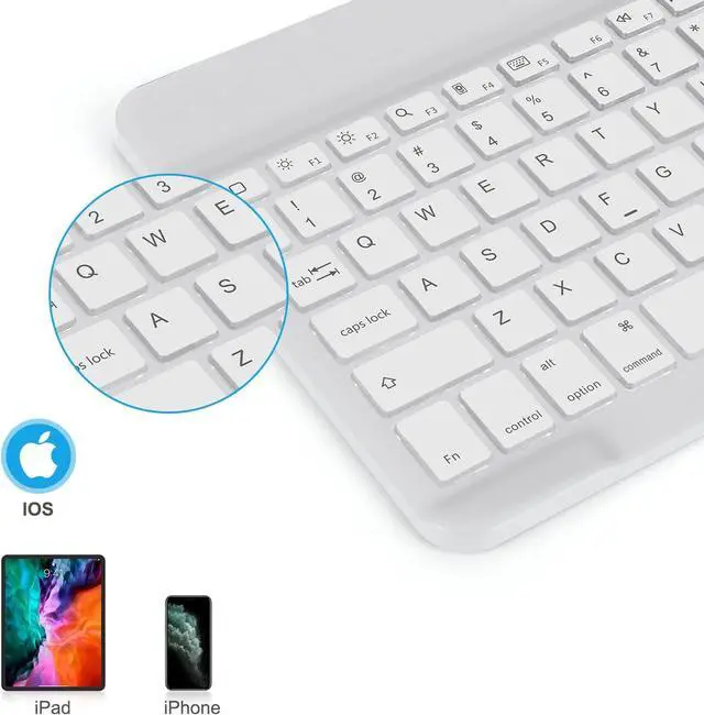 Alt view image 2 of 7 - OMOTON Bluetooth Keyboard, Wireless Rechargeable Keyboard for iPad, iPad Pro, iPad Mini, iPad Air with Illuminated LED (White)