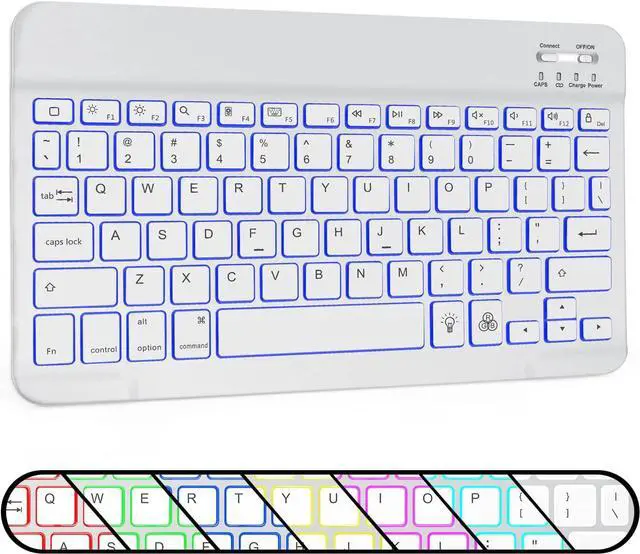 Alt view image 3 of 7 - OMOTON Bluetooth Keyboard, Wireless Rechargeable Keyboard for iPad, iPad Pro, iPad Mini, iPad Air with Illuminated LED (White)