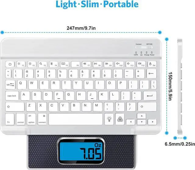 Alt view image 6 of 7 - OMOTON Bluetooth Keyboard, Wireless Rechargeable Keyboard for iPad, iPad Pro, iPad Mini, iPad Air with Illuminated LED (White)