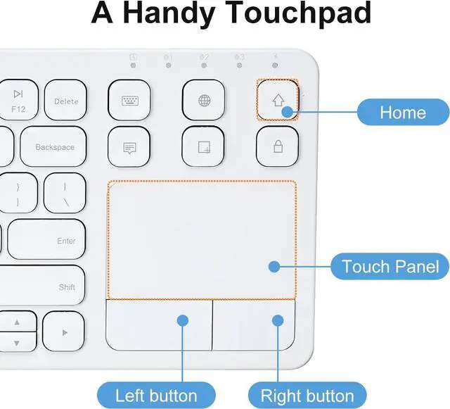Alt view image 3 of 7 - SANWA Multi Device Bluetooth Keyboard with Touchpad, Rechargeable Keypad with Trackpad for Laptop Desktop Computer PC iPad/iPhone Tablet, Compatible with MacBook, Windows, Android, iOS, White