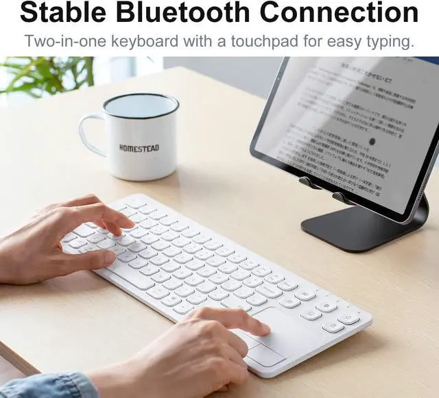 Alt view image 4 of 7 - SANWA Multi Device Bluetooth Keyboard with Touchpad, Rechargeable Keypad with Trackpad for Laptop Desktop Computer PC iPad/iPhone Tablet, Compatible with MacBook, Windows, Android, iOS, White