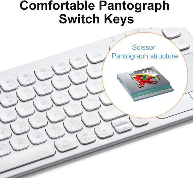 Alt view image 7 of 7 - SANWA Multi Device Bluetooth Keyboard with Touchpad, Rechargeable Keypad with Trackpad for Laptop Desktop Computer PC iPad/iPhone Tablet, Compatible with MacBook, Windows, Android, iOS, White