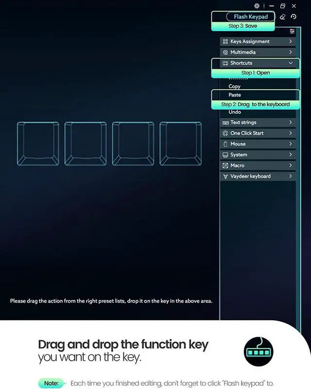 Alt view image 4 of 7 - Vaydeer 4 Fully Programmable Keys with Floating Window and Macro Multifunctional Keypad, One-Handed Mechanical Keyboard Support NKRO, Hotkeys, One-Click Start, Compatible with iOS,Windows
