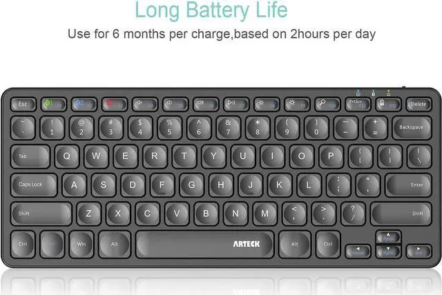 Alt view image 4 of 7 - Arteck Universal Multi-Device Bluetooth Keyboard Ultra Slim and Compact Wireless Bluetooth Keyboard with Media Hotkeys for Windows iOS iPad OS Android Computer Desktop Laptop Surface Tablet Smartphone