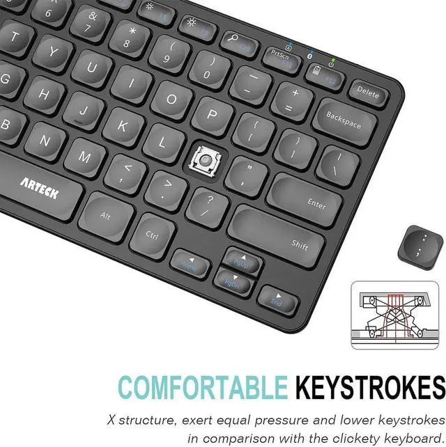 Alt view image 3 of 7 - Arteck Universal Multi-Device Bluetooth Keyboard Ultra Slim and Compact Wireless Bluetooth Keyboard with Media Hotkeys for Windows iOS iPad OS Android Computer Desktop Laptop Surface Tablet Smartphone