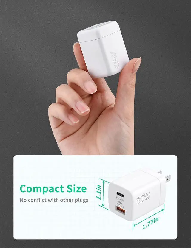 Alt view image 5 of 7 - USB C Wall Charger Fast Charger Block, 2-Pack TI-TOO 20W Dual Port Power Adapter, Quick Charge 3.0 USB Type c Power Delivery Charging Plug Compatible with iPhone 14 Pro Max/14 Plus/13 Pro/13/12