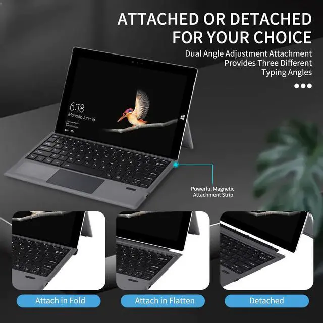 Alt view image 5 of 7 - Bluetooth 5.3 Wireless Magnetic Keyboard with Touchpad for Microsoft Surface Pro 4/5/6/7/7+ Portable Tablet Flip Stand Built in Battery Type C Charging Keyboard