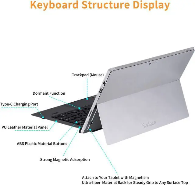 Alt view image 6 of 7 - Surface Pro 7 Wireless Bluetooth Keyboard with Touchpad 7 Color Backlit Rechargeable Battery Detachable Magnetic Keyboard for Microsoft Surface Pro 4/5/6/7/7+