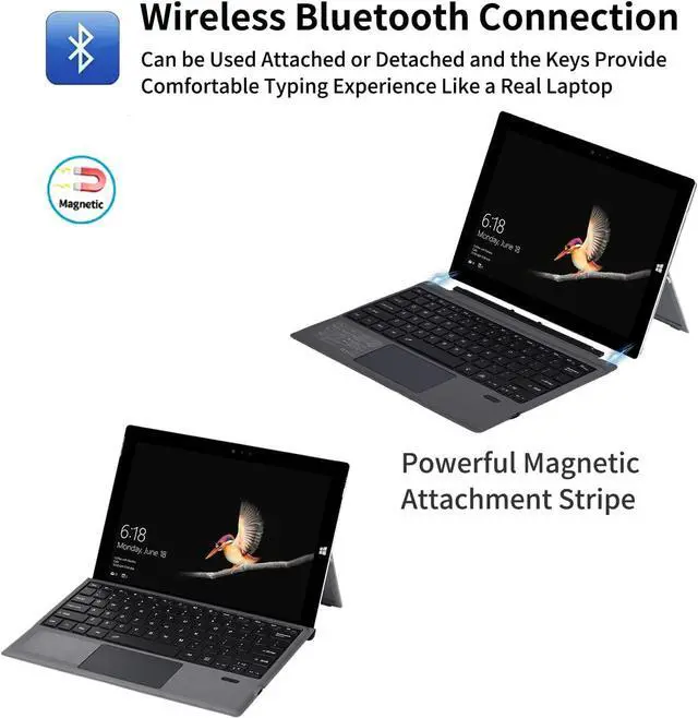 Alt view image 3 of 7 - Bluetooth 5.3 Wireless Magnetic Keyboard with Touchpad for Microsoft Surface Pro 4/5/6/7/7+ Portable Tablet Flip Stand Built in Battery Type C Charging Keyboard