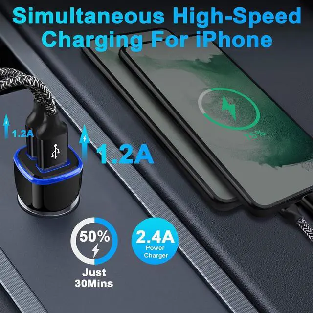 Alt view image 2 of 7 - Car Charger for iPhone, 3Pack 2.4A Dual Port Fast Charge Car Lighter USB Adapter Car Plug Charger for iPhone 15 14 13 12 11 Pro Max SE XR XS X 8 7 6,Samsung Galaxy S23 S22 S21 S20 S10 S9 S8 S7,Android