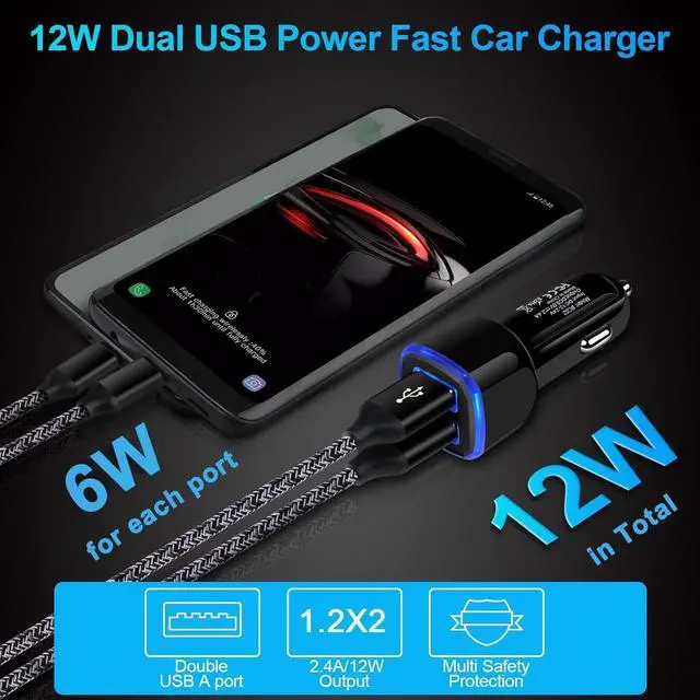 Alt view image 3 of 7 - Car Charger for iPhone, 3Pack 2.4A Dual Port Fast Charge Car Lighter USB Adapter Car Plug Charger for iPhone 15 14 13 12 11 Pro Max SE XR XS X 8 7 6,Samsung Galaxy S23 S22 S21 S20 S10 S9 S8 S7,Android
