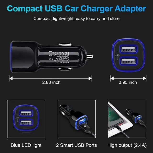Alt view image 5 of 7 - Car Charger for iPhone, 3Pack 2.4A Dual Port Fast Charge Car Lighter USB Adapter Car Plug Charger for iPhone 15 14 13 12 11 Pro Max SE XR XS X 8 7 6,Samsung Galaxy S23 S22 S21 S20 S10 S9 S8 S7,Android